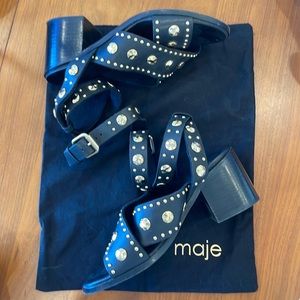 Maje leather low heel studded sandals